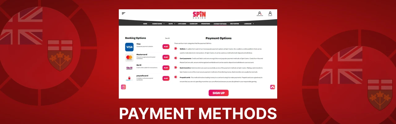Spin casino payment methods
